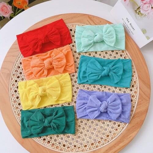 7Pcs/Lot Bow Baby Headband Solid Girl Hair Bands For Children Turban Rainbow Knit Nylon Headbands Head Wrap Kid Hair Accessories