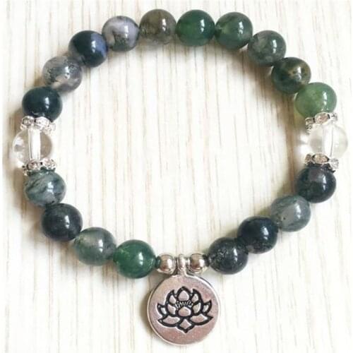 8mm Indian Agate Gemstone Mala Bracelet 7.5 inches Meditation Unisex Energy Chakras Lucky Wrist Buddhism Pray Monk