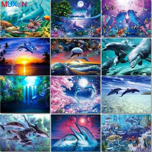 Diamond Painting Dolphin Landscape Full Diamond Embroidery Pattern Rhinestones Diamond Mosaic Needlework Diy Europe Gift Rp524