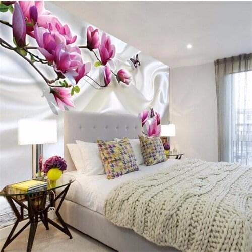 Beibehang for walls 3 d Romantic minimalist green living room sofa Magnolia butterfly large mural wall papers home decor
