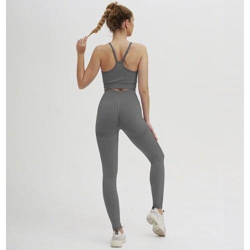 Seamless Gym Set Women Fitness Yoga Set Sports Suits High Waist Leggings+Push Up Bra 2 peice Set Sportswear