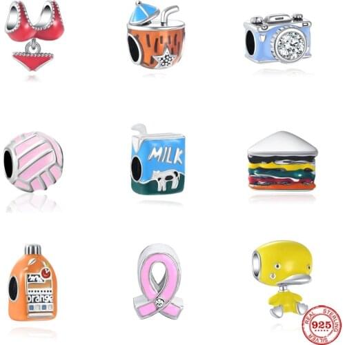 2021 New Bikini Milk Duck Camera Sandwich Juice Beads Fit Original Pandora Charms Silver 925 Bracelet DIY Women Jewelry