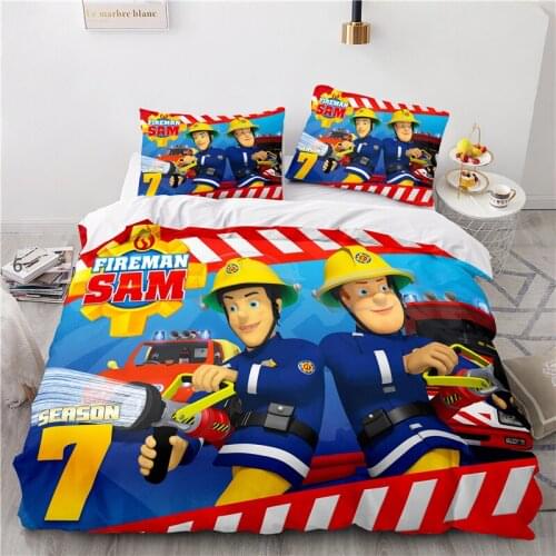 Home Textile Fireman Sam Cartoon Bedding Set 3d Duvet Cover Set with Pillowcase Twin Full Queen King Size Kids Bedclothes 2/3PCS