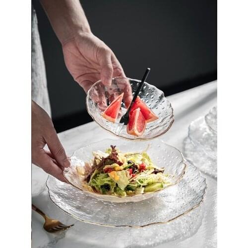 European Golden Pennel Fruit Dish Crystal Glass Snacks Storage Disk Creative Cake Dessert Home Kitchen Decoration Supplies