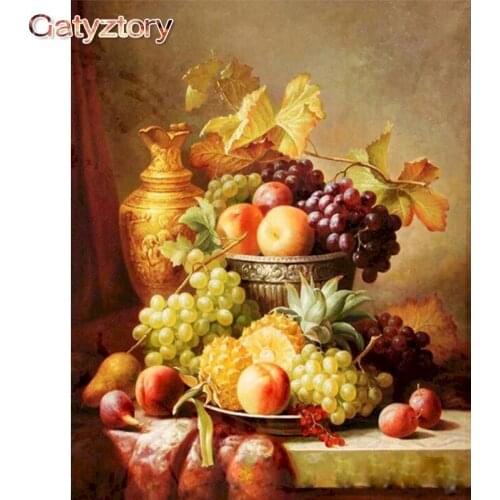 GATYZTORY DIY Painting By Numbers Fresh Fruit Platter paint by numbers for adults picture frames wall photo frame acrylic paint