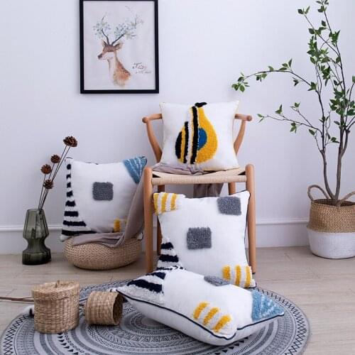 Cotton Woven Cushion Cover 45x45cm Pillow Cover Abstract Line Colors Handmade Tufted for Home Decoratio Living Room Bed Room