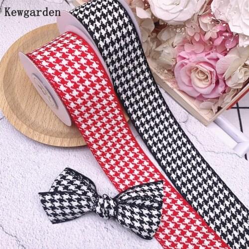 Kewgarden Houndstooth Cotton Linen Ribbon 1.5" 1" 10 25 38mm DIY Hair Bow Tie Accessories Handmade Decoration Packing 20 Yards