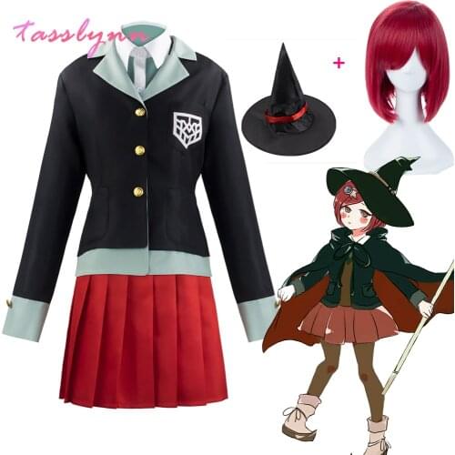 Danganronpa Magician Yumeno Himiko Cosplay Costume School Girl Uniform Halloween Party Skirt Set Suit Red Wig Magic Hat