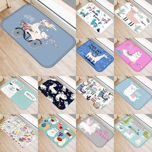 Alpaca llama Pattern 40*60cm Kitchen Entrance Door Mat Coral Velvet Carpet Doormat Colorful Indoor Floor Mats Anti-Slip Rug