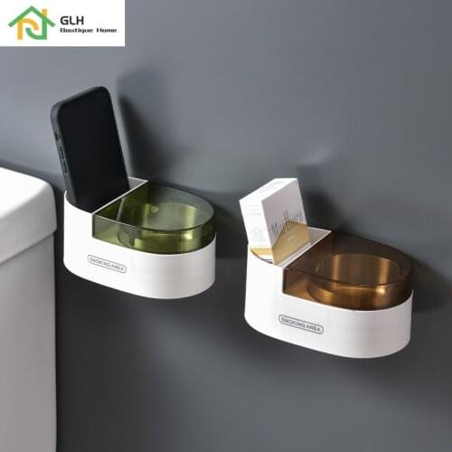 Toilet Creative Wall-mounted Ash Tray With Cover Non-perforated Stainless Steel Ashtray for Toilet Smoking Area