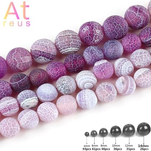 4-14mm Natural Stone Frosted Turquoises Purple Weathered Round Loose Beads For Jewelry Making Needlework Bracelet Diy Strand