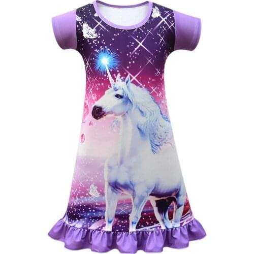 Summer Girls Dress Cartoon Unicorn Pajamas Kids Party Costume Princess Frocks Toddler Nightdress Baby Homewear Children Vestidos