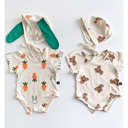 MILANCEL 2021 Summer Baby Bodysuits Toddler Girls One Piece Carrort Jumpsuits Bear Outfit