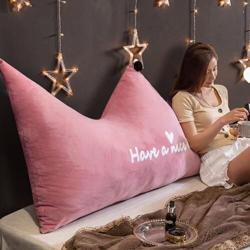 Cute Princess Pink Crown Bed Cushion No Filler Soft Fluffy Washable Velvet Sofa Baby Girl Bed Headboard Floor Seat Pillow Tatami