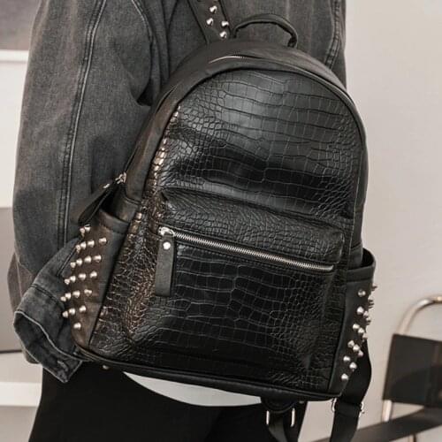 Fashion Backpack Women Men Shoulde Bag Luxury Crocodile Leather Backpack Travel Rivet Mens Laptop Computer Bags Sac A Main