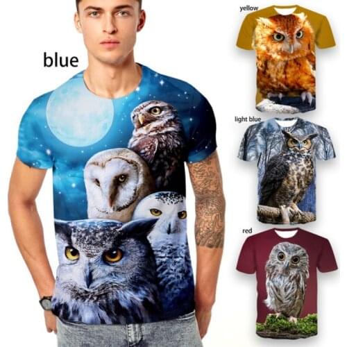 Mens Womens Fashion Printing Owl 3D Men T-Shirt Summer Cute Bird Pattern Short Sleeves Animal Tee XS-5XL