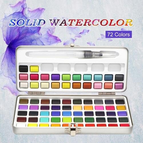 SeamiArt 72Color Solid Watercolor Paint Set Basis color and Pearl Color Portable Metal Box Pigment for Drawing Art Supplie