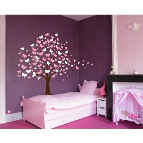 Large Tree Wall Decal Kids Girls Baby Nursery Home Decal Tree With Butterfly Cherry Blossom Flowers Wall Art Vinyl Murals A151