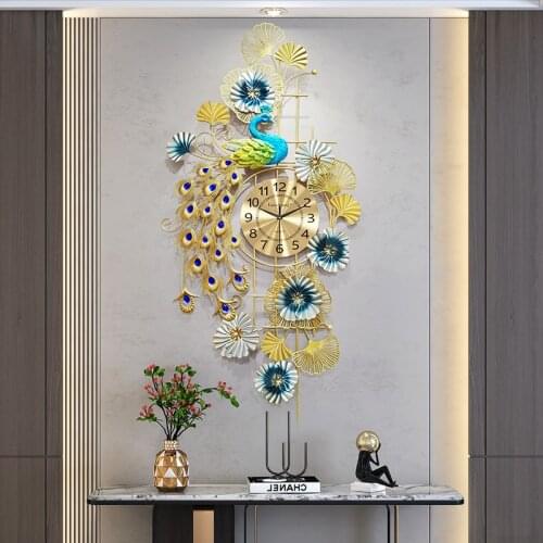 Ginkgo Biloba Peacock Design Wall Clock New Chinese Style Light Luxury Mute Wall Clock Living Room Decoration Reloj De Pared
