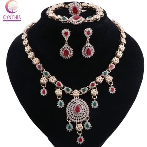 Nigerian Beads Necklace Jewelry Set Red Green Luxury Cubic Zirconia Women Wedding Jewelry Sets for Brides Turkish Jewelry