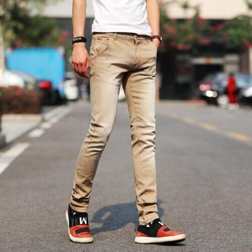 Skinny Jeans Men Cotton Denim Trousers New Fashion Mens Jeans Light Color Stretch Jeans Casual Straight Slim Fit Multicolor