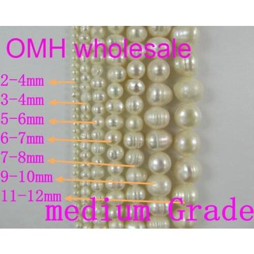 OMH wholesale 2 4 6 8 10 12mm DIY jewelry accessories space beads round Real Freshwater pearls for necklace PJ330