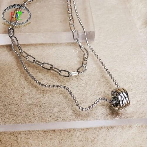 F.J4Z Hot Punk Woman Pendant Necklace Designer 2layers Beaded Curb Chain False Collar Mens Necklaces Jewelry Gifts Dropship