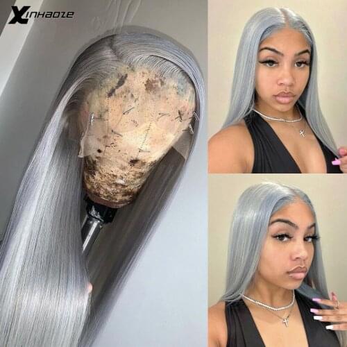 Silver Grey Human Hair Wigs Brazilian Remy Straight 13x6 Lace Front Wig Gray Colored Wigs For Women Human Hair Pre Plucked