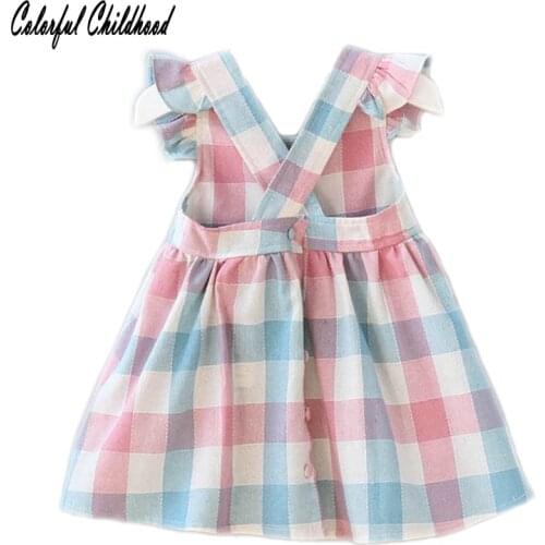 England style little girls dress summer plaid strap dresses for girls clothing infant newborn bebe vestidos Saia da menina