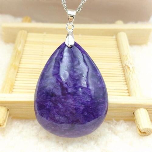 Genuine Natural Charoite Purple Rhombus Pendant 39x30x10mm Women Russia Necklace Jewelry Fashion Bead AAAAA