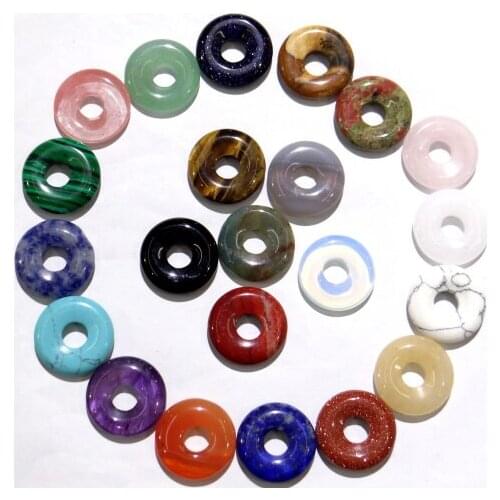 Natuursteen Quartz crystal tiger eye Turquoises cirkel donut charms pendant for diy Jewelry making necklace Accessories18mm A50