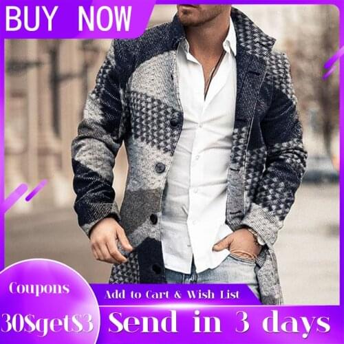 Plus Size 4xl Men Jacket Coat Color Block Plaid Single Breasted Man Casual Outwear 2021 Spring Winter Fashion Coats Elegant Male