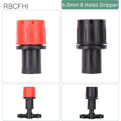 Adjustable 8 Holes Dripper with 6mm Hole 1/4" Barbed tee Threaded Connector Micro Drip Irrigation Watering Anti-clogging Emitter
