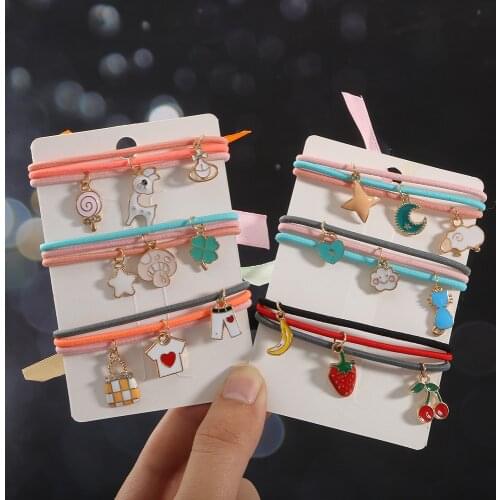 1 Set=3 PCS Elastic Hair Bands For Women Hair Accessories hair scrunchie Muiti-Color Scrunchy Lovely Pendant Girls Gum