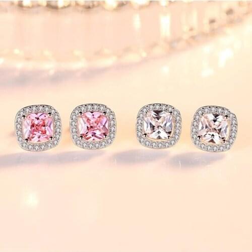 Sliver AAA Cubic Zirconia Sun Flowers Square Stud Earrings For Women Luxury Bride Party Jewelry Gifts Geometric Earrings