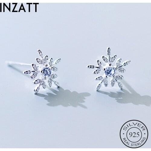 INZATT Real 925 Sterling Silver Zircon Snowflake Stud Earrings For Fashion Women Minimalist Fine Jewelry ins Hot Accessories