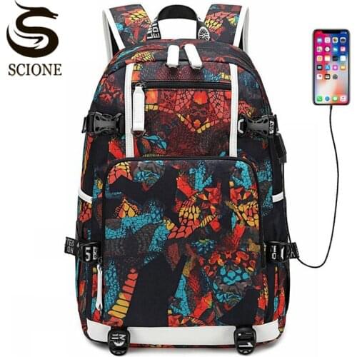 Students USB Charging Backpack Printing Graffiti School Bag Large Laptop Rucksack High Quality Waterproof Book Backpacks XA150M