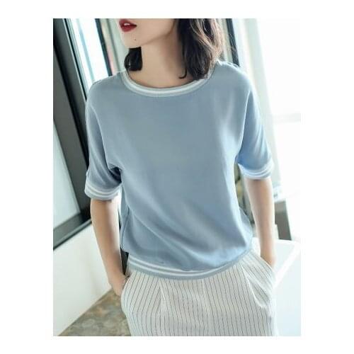 Tops T Shirt Women Short Sleeve Tshirt Blue fuchsia