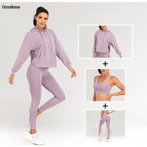 Solid Fitness Gym 3 Piece Set Back Hollow Out T Shirt+Sexy Bra+High Waist Pants Women Yoga Suits Outdoor Sportswear Clothing