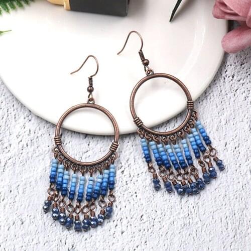 Vintage Round India Boho Ethnic Beads Dangle Drop Tassel Earrings for Women Female 2018 Hanging Earrings Jewelry Accessories