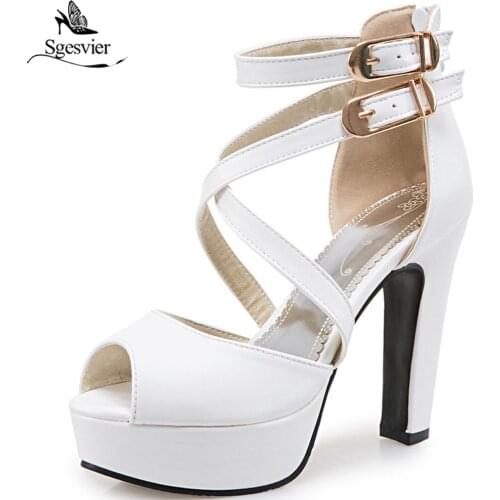 SGESVIER Women Sandals New Summer Peep Toe Platform Shoes Woman Buckle Strap Zipper Sandals Thick High Heels Party Shoes OX378