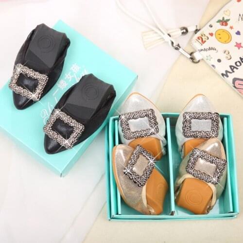 Spring Women Shoes Fashion Rhinestone Foldable Ballet Flats for Ladies Slip On Casual Travel Shoes Woman Plus Size 31-45