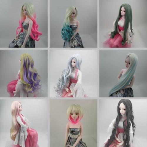 New Ombre Color High Temperature Fiber BJD SD Bangs Long Curly Wig Female Doll Wig 1/3 Bjd Straight Doll Wig