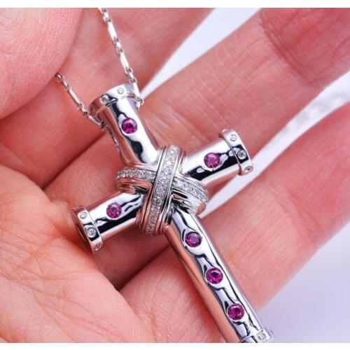ANGLANG Fashion Purple Cross Necklace for Women Shiny Stylish Party Accessories Female Statement Neck Jewelry