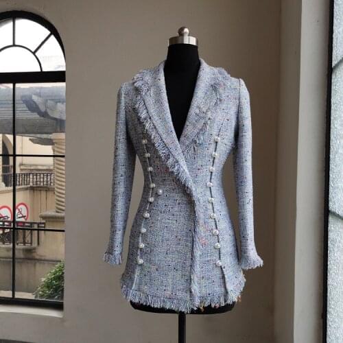 2020 Spring Autumn Womens brand new high quality pearls beading tweed coat Hot Fashion tassels women elegant coat B919