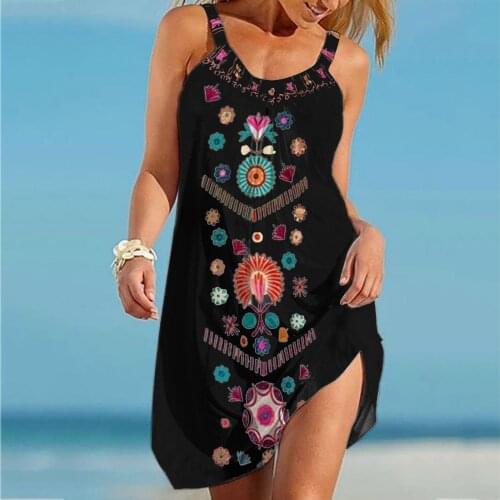 Summer Women Loose Casual Vintage Dress Plus Size Sleeveless O Neck Spaghetti Strap Mini Dresses For Women Clothing Vestido 2021