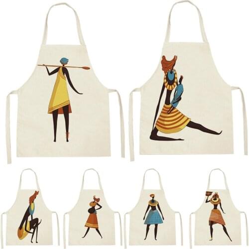 1pcs Nordic African Characters Print Adult Apron Kitchen Women Baking Waist Bib Home Cooking Brief Sleeveless Pinafore Tablier