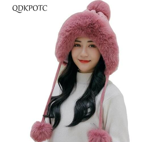 2020 Hat Winter New Women Woollen Bomber Hats Fashion Casual Cycling Beanie Cap Plus Velvet Thicken Keep Warm Tab Cap QDKPOTC