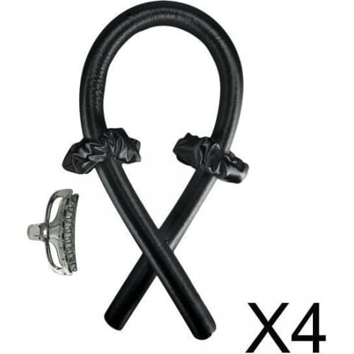 4Pcs Styler Heatless Curling Rod Headband Curls Silk Ribbon DIY Tools Black