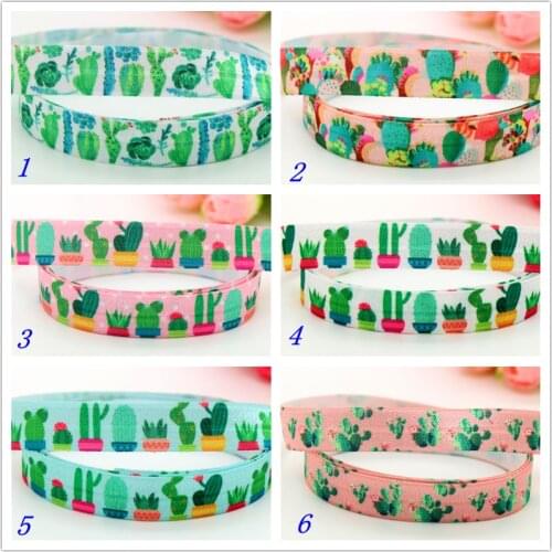 5/8'' Free shipping Fold Elastic band cactus flower printed FOE headband headwear hairband decoration wholesale OEM S539